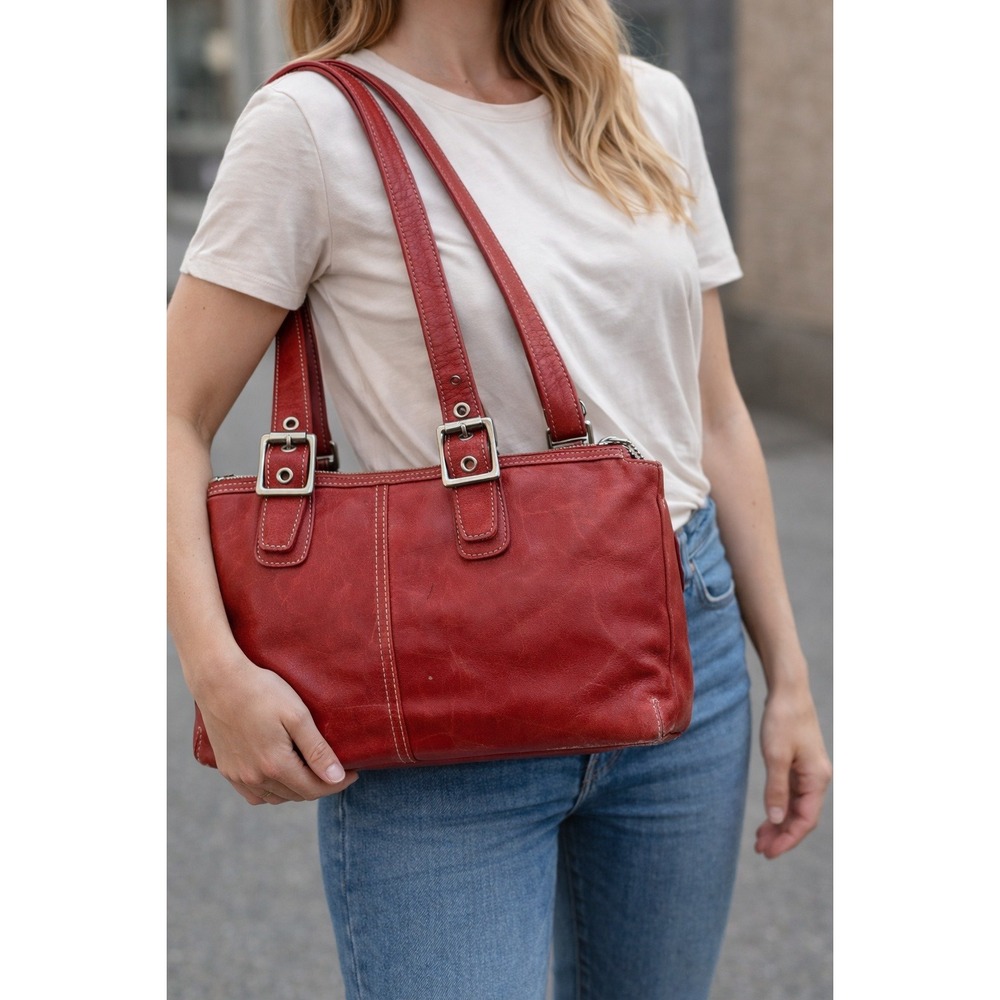 Vintage 90's Coach Red Leather‎ Shoulder Purse USA Made y2k